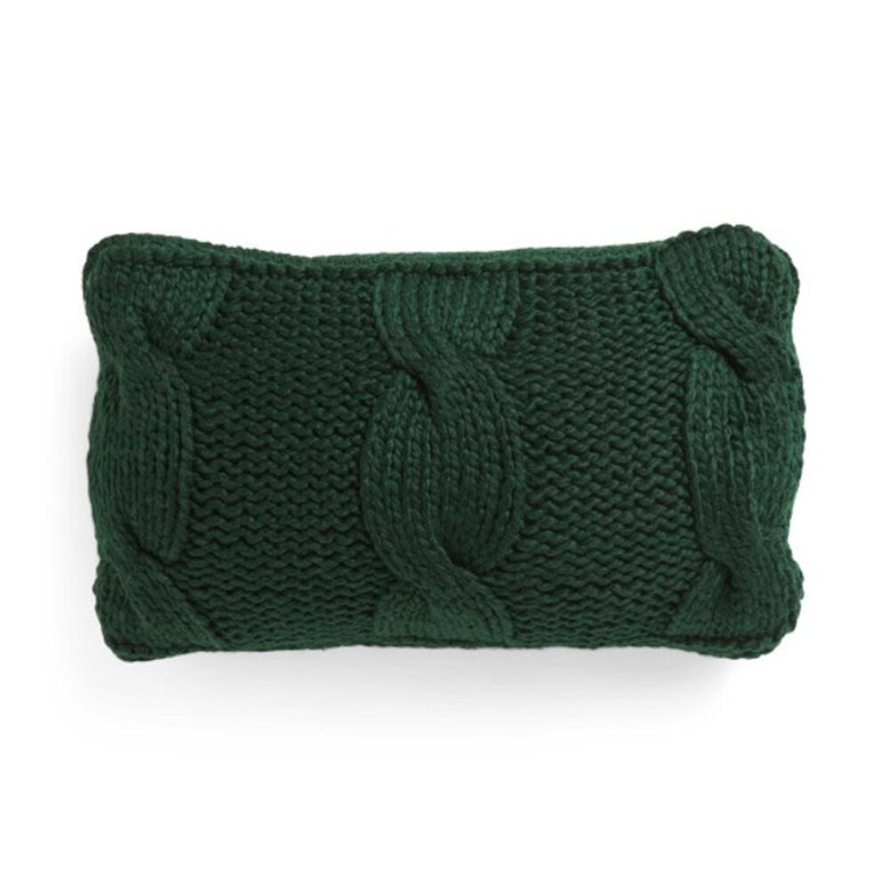 HANDCRAFTED IN INDIA 14x24 Handknit Cable Knit Pillow Dark Green Home Decor NEW